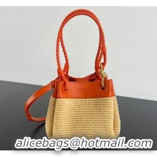 Famous Brand Bottega Veneta Small Parachute Shoulder Bag in Raffia Straw and Leather 827475 Orange 2025