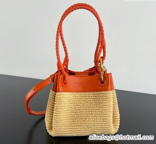 Famous Brand Bottega Veneta Small Parachute Shoulder Bag in Raffia Straw and Leather 827475 Orange 2025