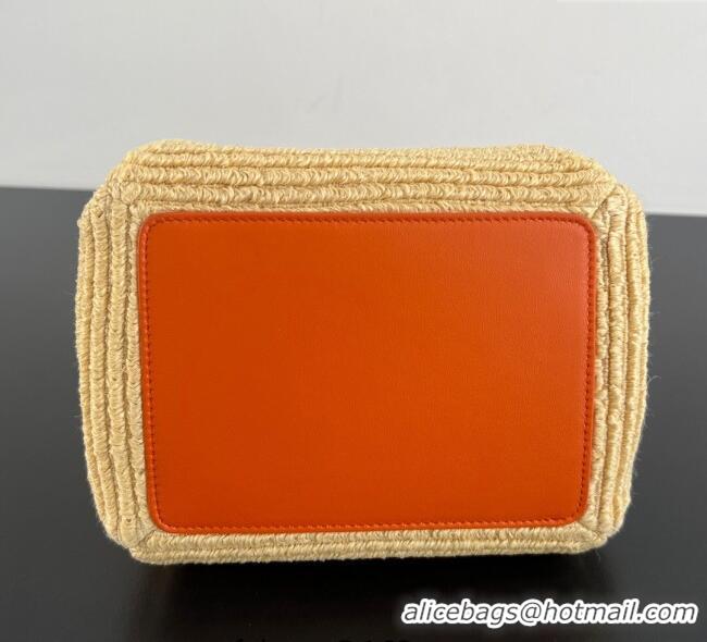 Famous Brand Bottega Veneta Small Parachute Shoulder Bag in Raffia Straw and Leather 827475 Orange 2025