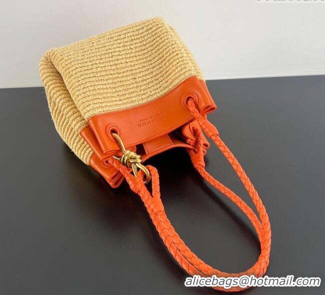 Famous Brand Bottega Veneta Small Parachute Shoulder Bag in Raffia Straw and Leather 827475 Orange 2025