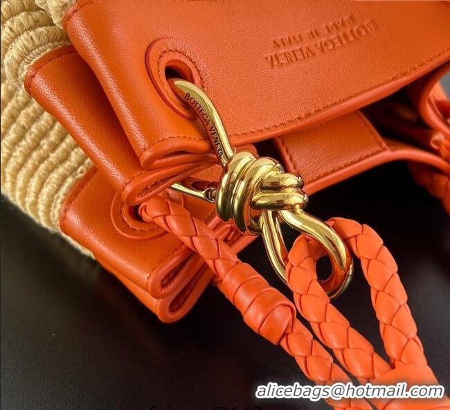 Famous Brand Bottega Veneta Small Parachute Shoulder Bag in Raffia Straw and Leather 827475 Orange 2025