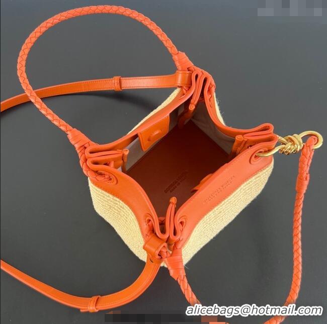 Famous Brand Bottega Veneta Small Parachute Shoulder Bag in Raffia Straw and Leather 827475 Orange 2025