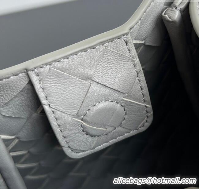 Top Grade Bottega Veneta Small Parachute Shoulder Bag in Intrecciato Leather 796569 Sterling Grey 2025