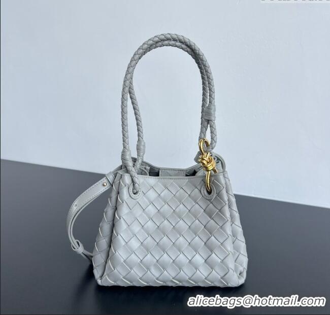 Top Grade Bottega Veneta Small Parachute Shoulder Bag in Intrecciato Leather 796569 Sterling Grey 2025