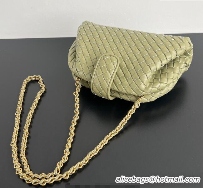 Shop Promotional Bottega Veneta Small Lauren 1980 Chain Bag in Padded Intrecciato Leather 804038 Travertine Green 2025