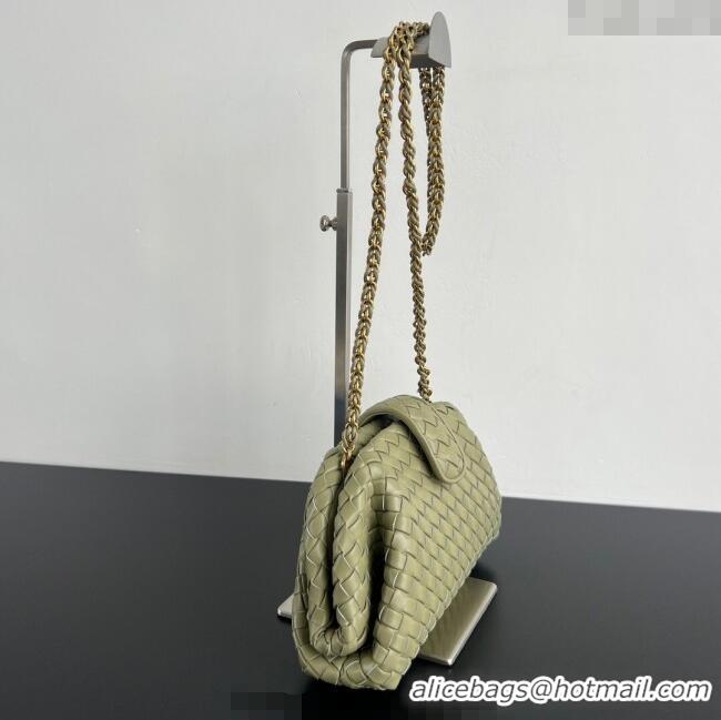 Shop Promotional Bottega Veneta Small Lauren 1980 Chain Bag in Padded Intrecciato Leather 804038 Travertine Green 2025