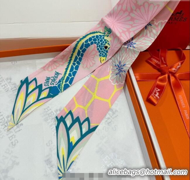 Inexpensive Hermes Giraffe Twilly Silk Bandeau Scarf 5x86cm 0724 Light Pink 2025
