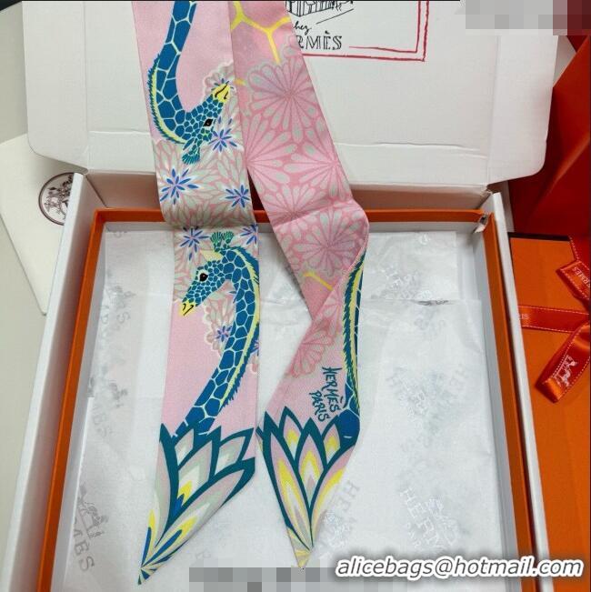 Inexpensive Hermes Giraffe Twilly Silk Bandeau Scarf 5x86cm 0724 Light Pink 2025