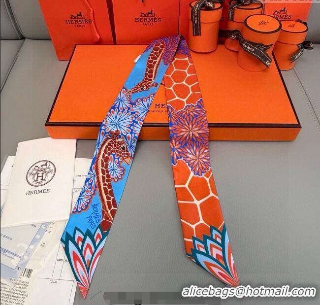 Good Taste Hermes Giraffe Twilly Silk Bandeau Scarf 5x86cm 0724 Orange 2025