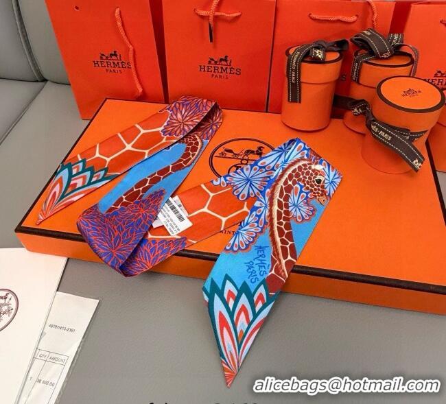 Good Taste Hermes Giraffe Twilly Silk Bandeau Scarf 5x86cm 0724 Orange 2025