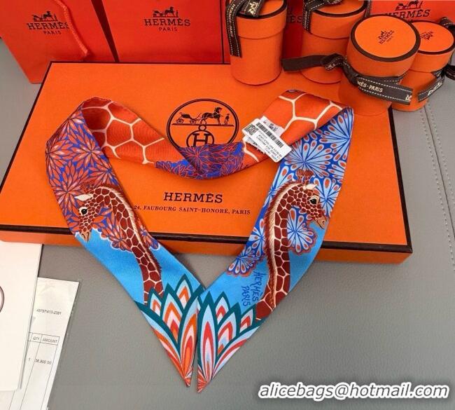 Good Taste Hermes Giraffe Twilly Silk Bandeau Scarf 5x86cm 0724 Orange 2025