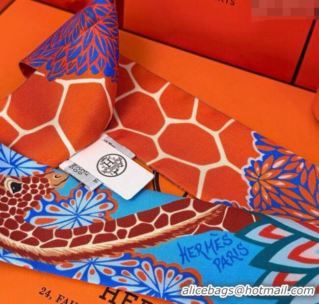 Good Taste Hermes Giraffe Twilly Silk Bandeau Scarf 5x86cm 0724 Orange 2025