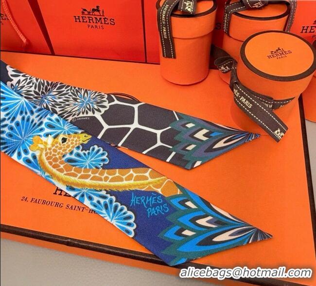 Low Cost Hermes Giraffe Twilly Silk Bandeau Scarf 5x86cm 0724 Navy Blue 2025