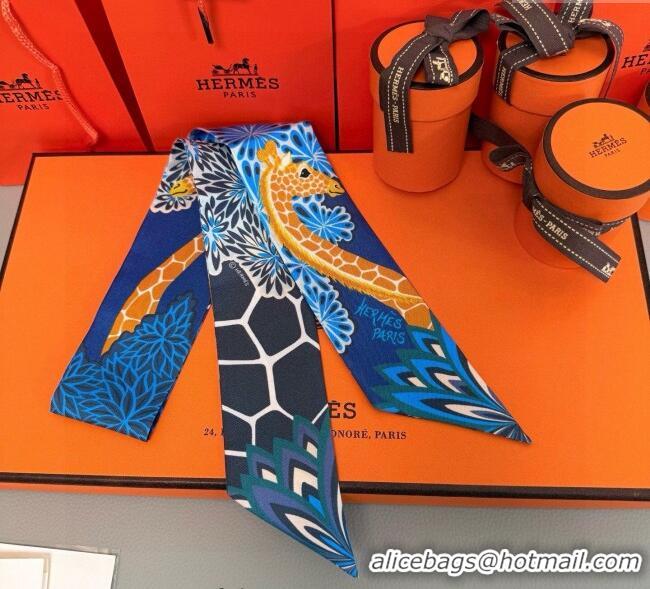 Low Cost Hermes Giraffe Twilly Silk Bandeau Scarf 5x86cm 0724 Navy Blue 2025