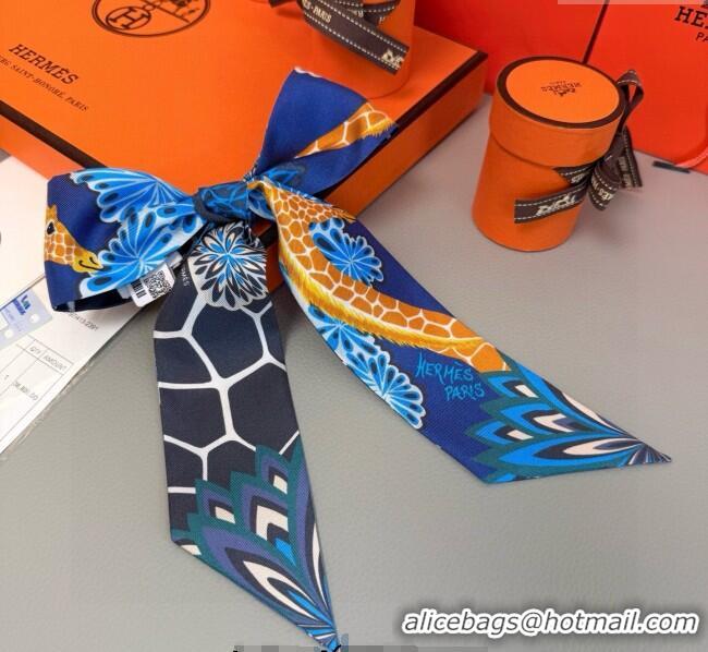 Low Cost Hermes Giraffe Twilly Silk Bandeau Scarf 5x86cm 0724 Navy Blue 2025