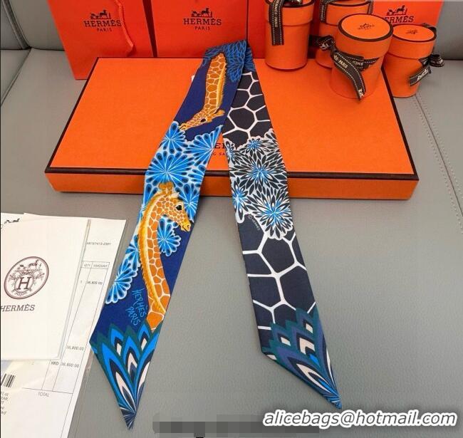 Low Cost Hermes Giraffe Twilly Silk Bandeau Scarf 5x86cm 0724 Navy Blue 2025
