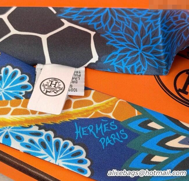 Low Cost Hermes Giraffe Twilly Silk Bandeau Scarf 5x86cm 0724 Navy Blue 2025