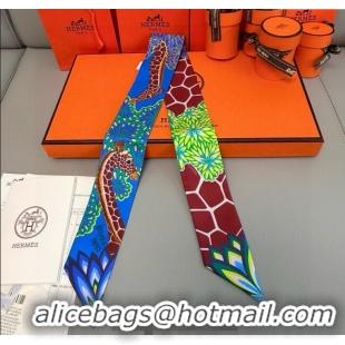 Classic Specials Hermes Giraffe Twilly Silk Bandeau Scarf 5x86cm 0724 Sky Blue 2025