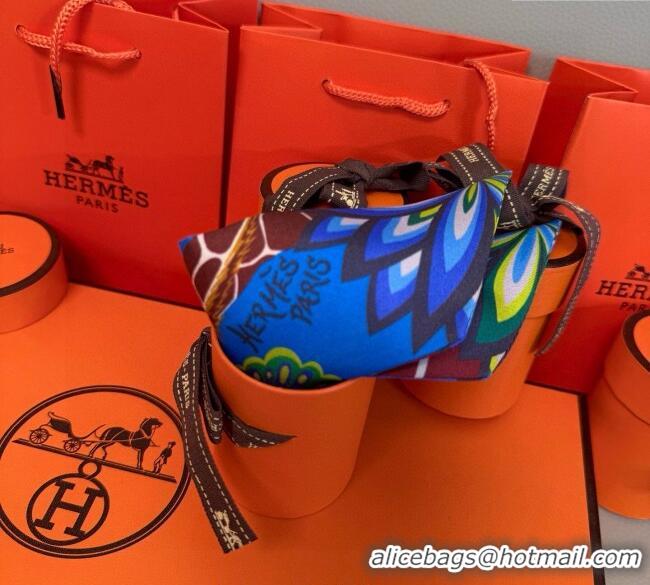 Classic Specials Hermes Giraffe Twilly Silk Bandeau Scarf 5x86cm 0724 Sky Blue 2025