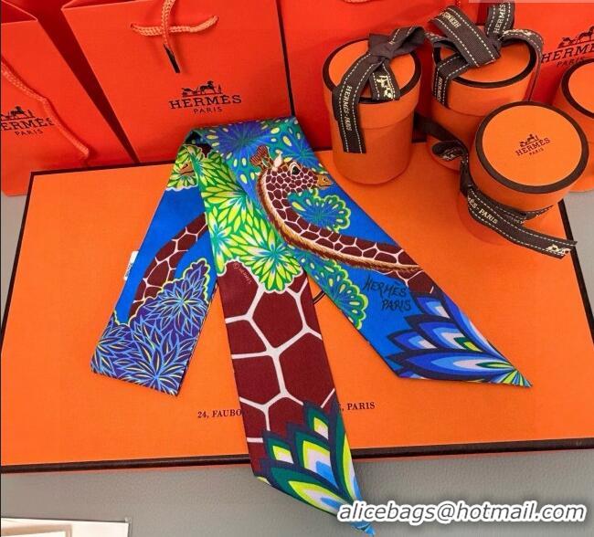 Classic Specials Hermes Giraffe Twilly Silk Bandeau Scarf 5x86cm 0724 Sky Blue 2025