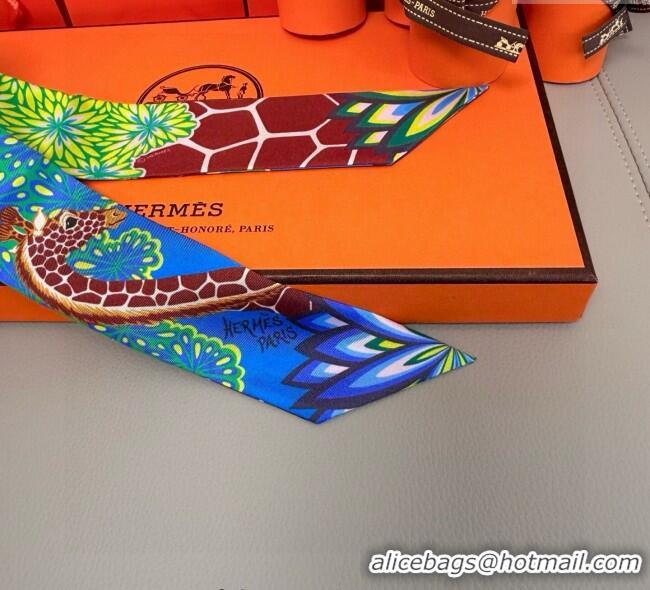 Classic Specials Hermes Giraffe Twilly Silk Bandeau Scarf 5x86cm 0724 Sky Blue 2025