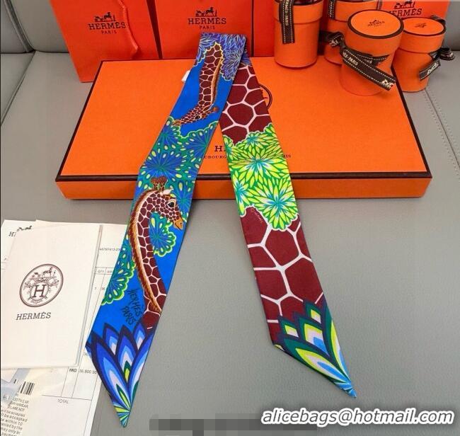 Classic Specials Hermes Giraffe Twilly Silk Bandeau Scarf 5x86cm 0724 Sky Blue 2025