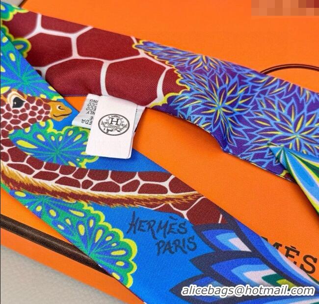 Classic Specials Hermes Giraffe Twilly Silk Bandeau Scarf 5x86cm 0724 Sky Blue 2025