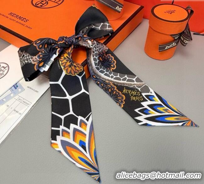Top Grade Hermes Giraffe Twilly Silk Bandeau Scarf 5x86cm 0724 Black 2025