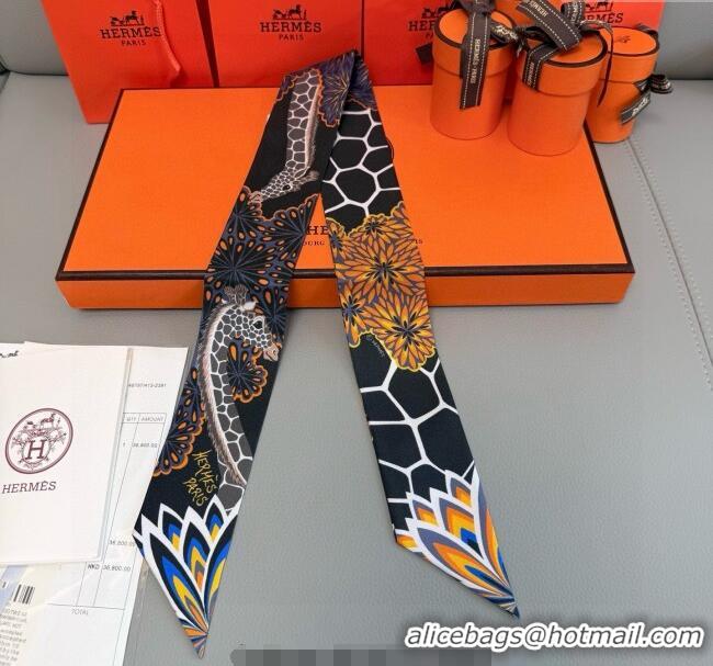 Top Grade Hermes Giraffe Twilly Silk Bandeau Scarf 5x86cm 0724 Black 2025