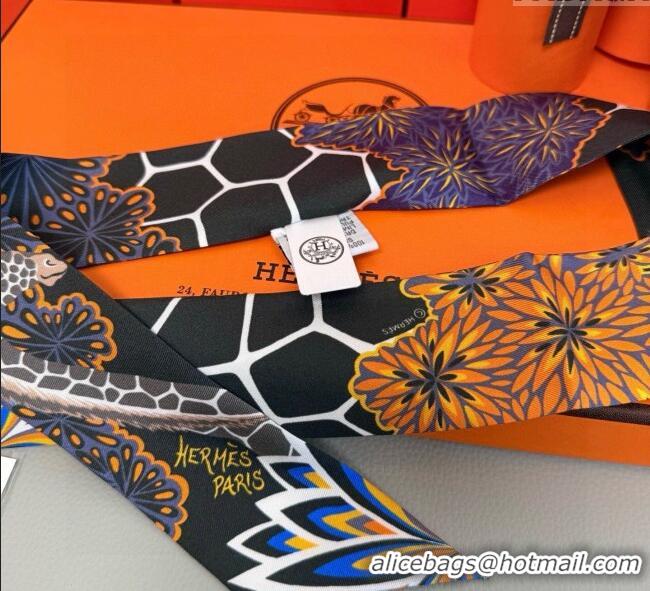 Top Grade Hermes Giraffe Twilly Silk Bandeau Scarf 5x86cm 0724 Black 2025