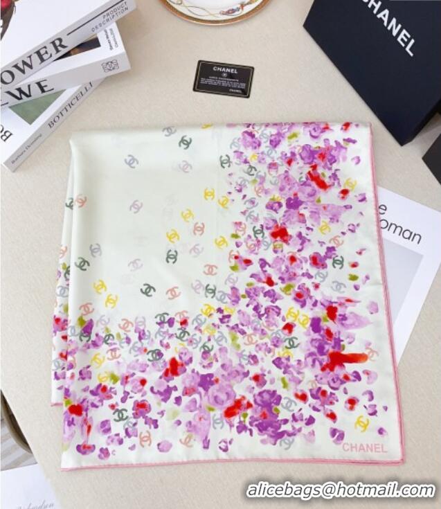 Promotional Chanel Flower Silk Square Scarf 90x90cm 0724 White/Purple 2025