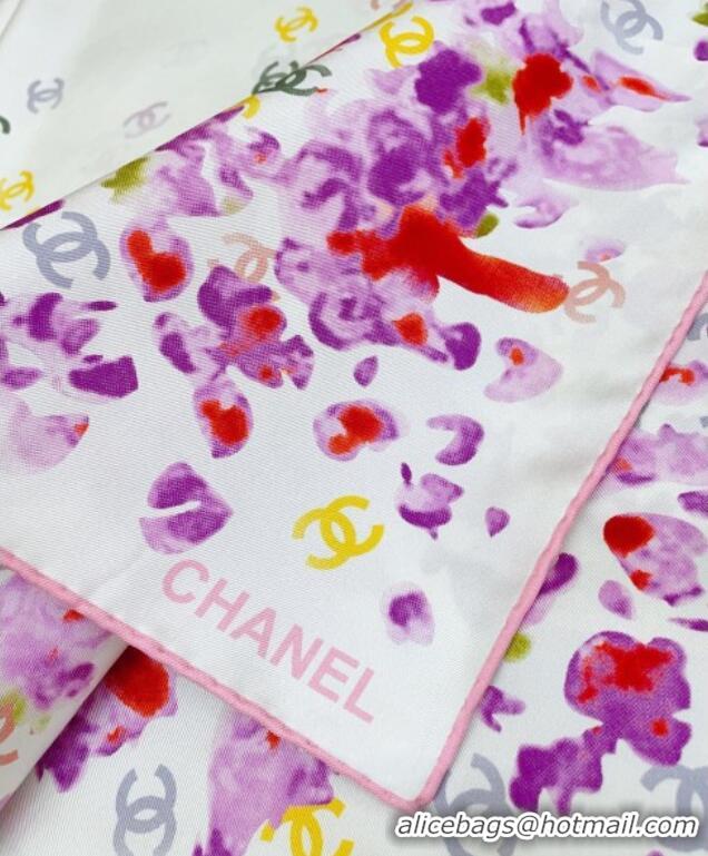Promotional Chanel Flower Silk Square Scarf 90x90cm 0724 White/Purple 2025