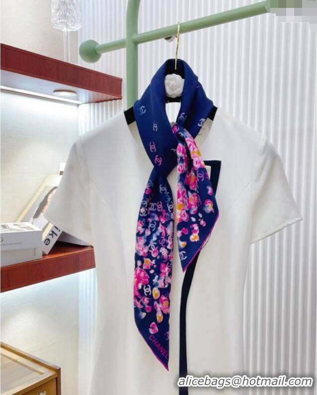 Trendy Design Chanel Flower Silk Square Scarf 90x90cm 0724 Blue 2025