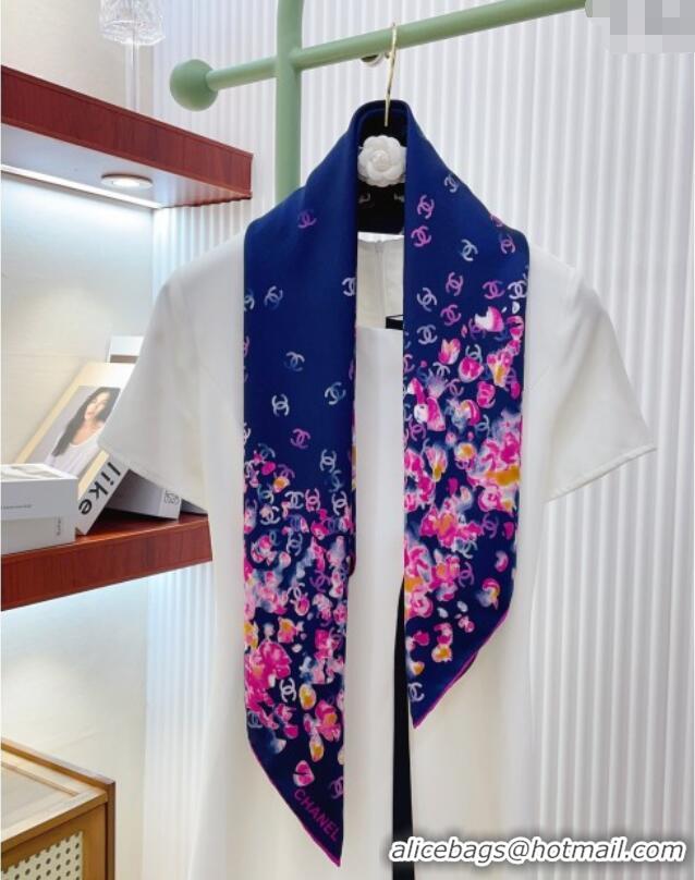 Trendy Design Chanel Flower Silk Square Scarf 90x90cm 0724 Blue 2025