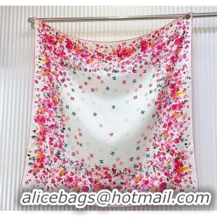 Best Product Chanel Flower Silk Square Scarf 90x90cm 0724 White/Pink 2025