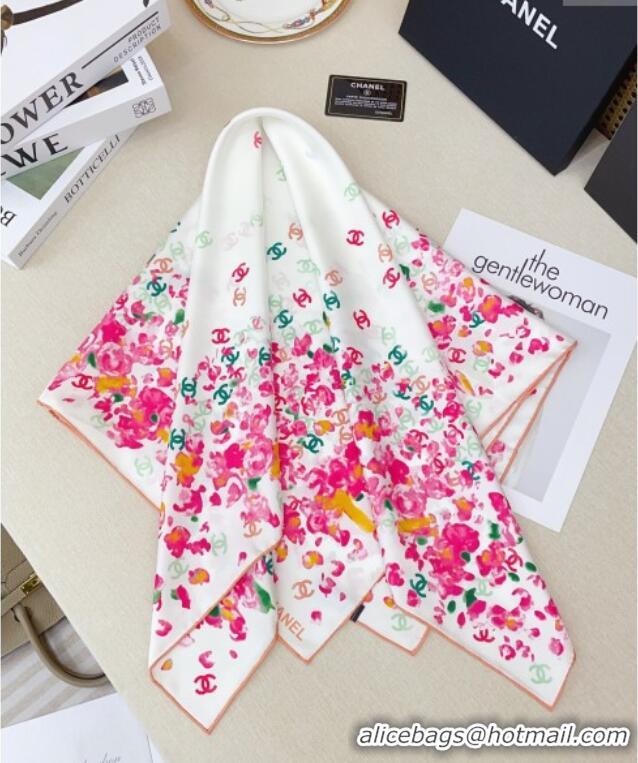 Best Product Chanel Flower Silk Square Scarf 90x90cm 0724 White/Pink 2025