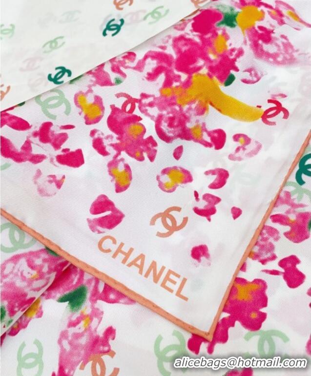 Best Product Chanel Flower Silk Square Scarf 90x90cm 0724 White/Pink 2025