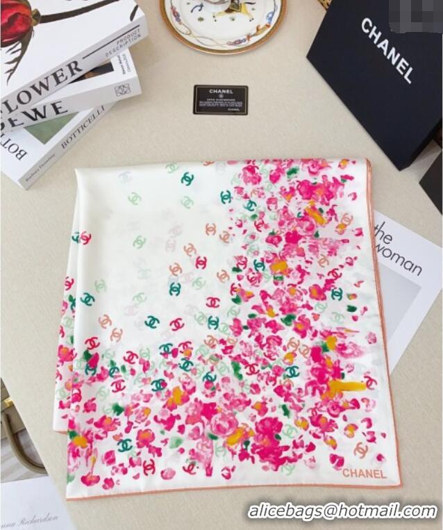Best Product Chanel Flower Silk Square Scarf 90x90cm 0724 White/Pink 2025