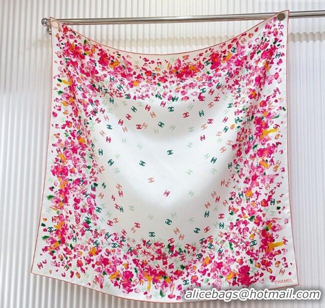 Best Product Chanel Flower Silk Square Scarf 90x90cm 0724 White/Pink 2025