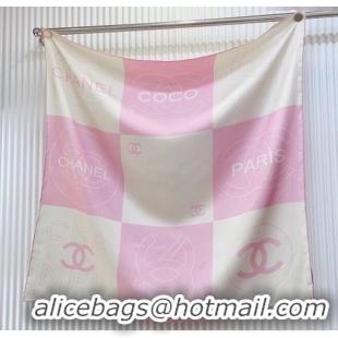 Good Quality Chanel Coco Silk Square Scarf 90x90cm 0724 White/Pink 2025
