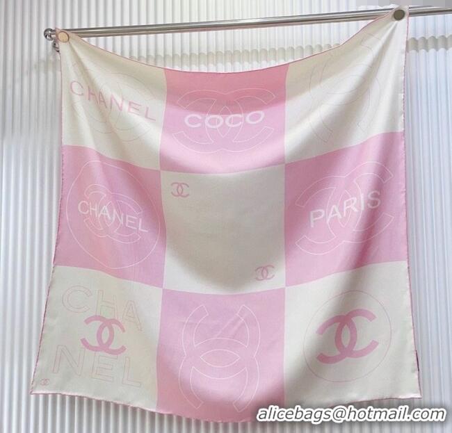 Good Quality Chanel Coco Silk Square Scarf 90x90cm 0724 White/Pink 2025