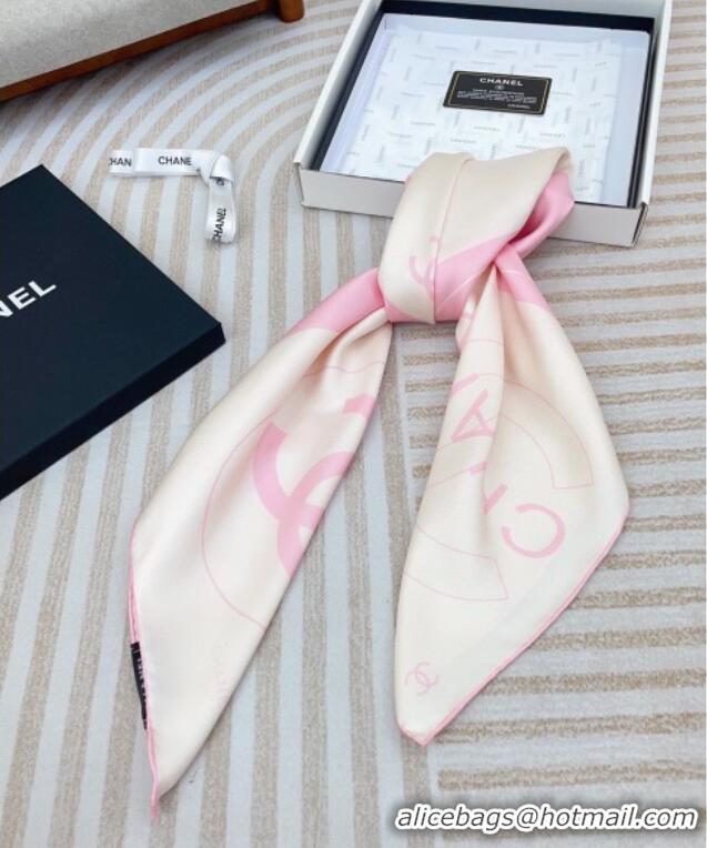 Good Quality Chanel Coco Silk Square Scarf 90x90cm 0724 White/Pink 2025