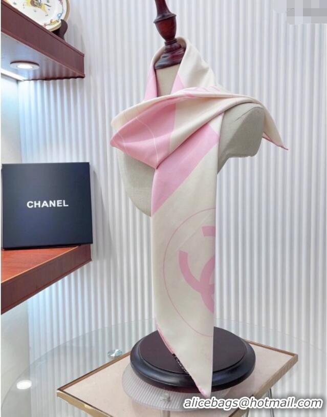 Good Quality Chanel Coco Silk Square Scarf 90x90cm 0724 White/Pink 2025