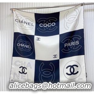 Luxury Discount Chanel Coco Silk Square Scarf 90x90cm 0724 White/Blue 2025