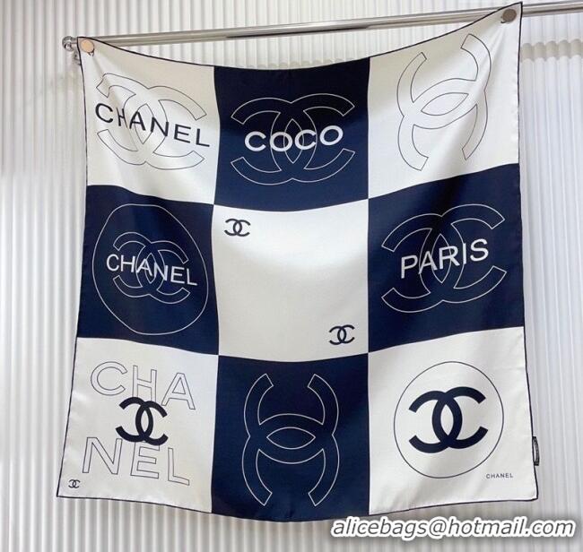 Luxury Discount Chanel Coco Silk Square Scarf 90x90cm 0724 White/Blue 2025