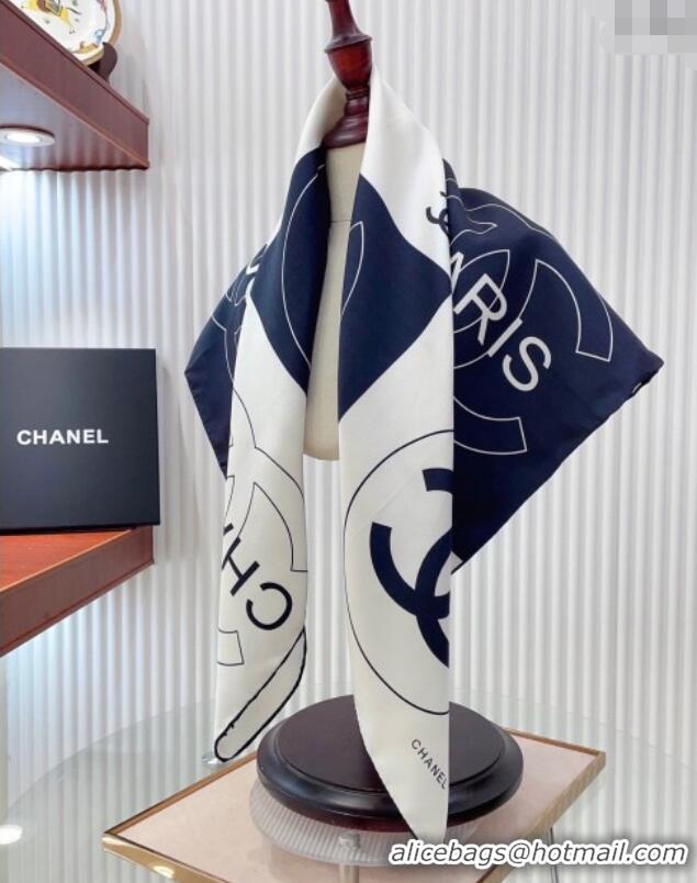 Luxury Discount Chanel Coco Silk Square Scarf 90x90cm 0724 White/Blue 2025