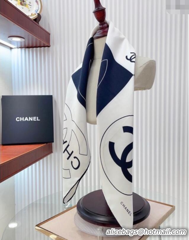 Luxury Discount Chanel Coco Silk Square Scarf 90x90cm 0724 White/Blue 2025