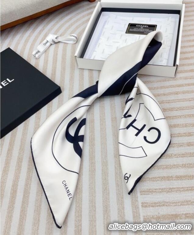 Luxury Discount Chanel Coco Silk Square Scarf 90x90cm 0724 White/Blue 2025