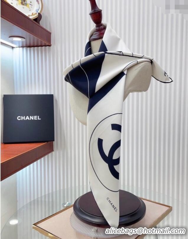 Luxury Discount Chanel Coco Silk Square Scarf 90x90cm 0724 White/Blue 2025