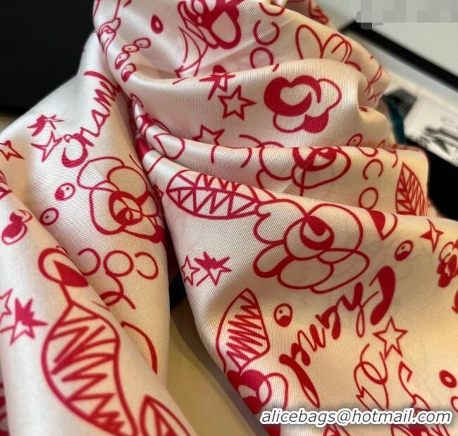 Famous Brand Chanel Flora Silk Square Scarf 90x90cm 0724 Pink 2025